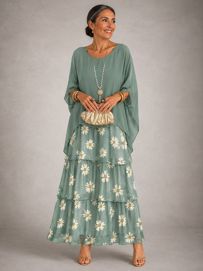 Chiffon Short Sleeve Tiered Maxi Dress