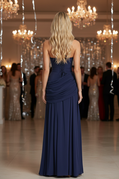 Square Neck Ruched Drop Waist Maxi Dress