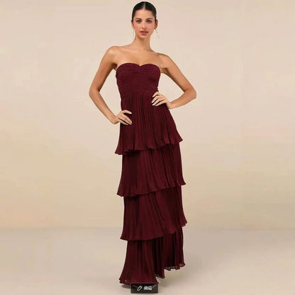 Chiffon Strapless Tiered Maxi Dress