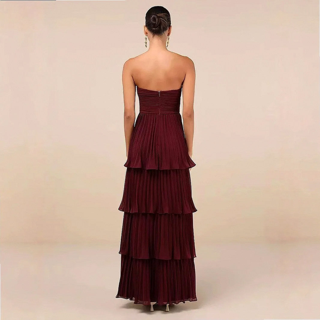 Chiffon Strapless Tiered Maxi Dress