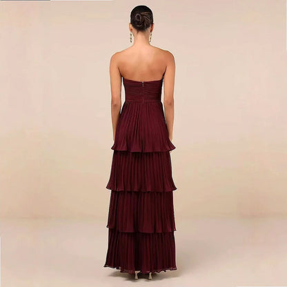 Chiffon Strapless Tiered Maxi Dress