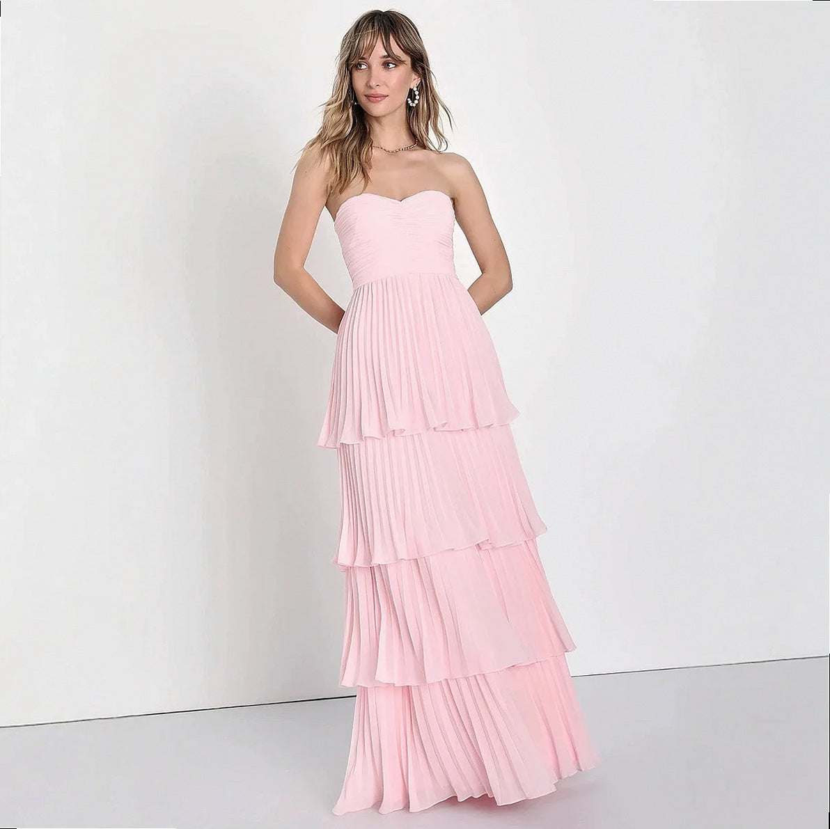 Chiffon Strapless Tiered Maxi Dress