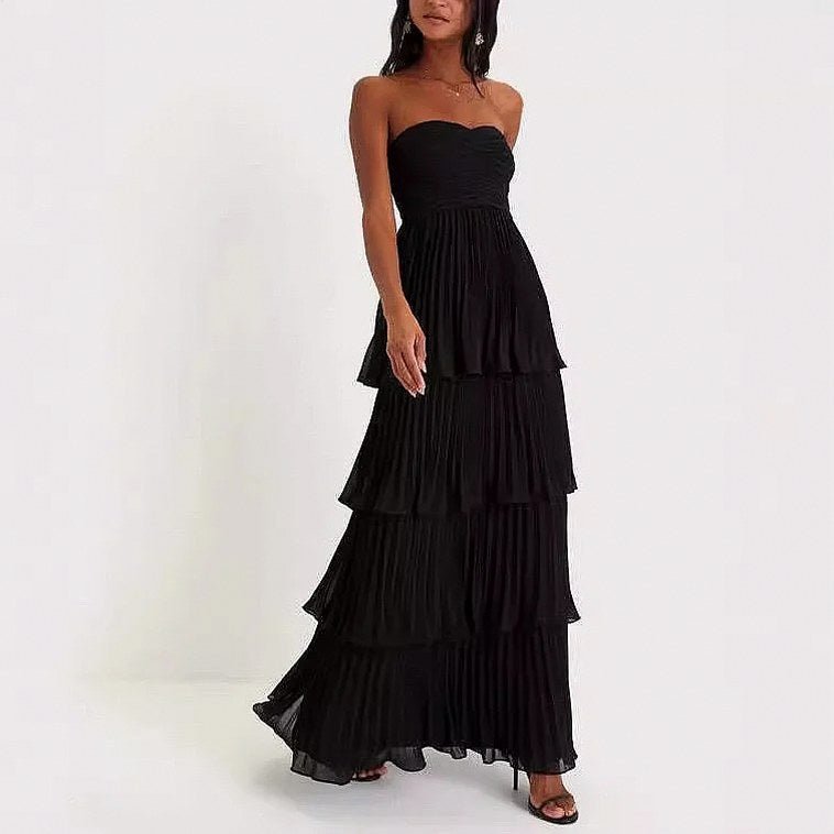 Chiffon Strapless Tiered Maxi Dress