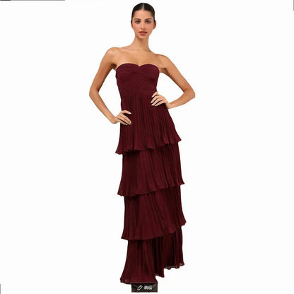 Chiffon Strapless Tiered Maxi Dress
