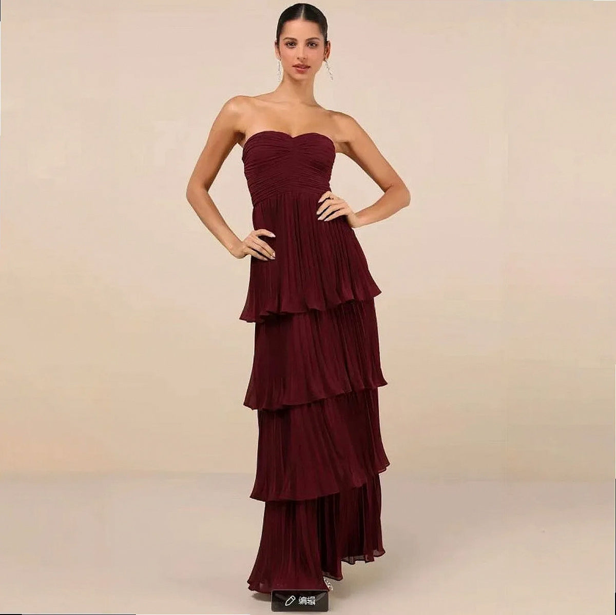 Chiffon Strapless Tiered Maxi Dress