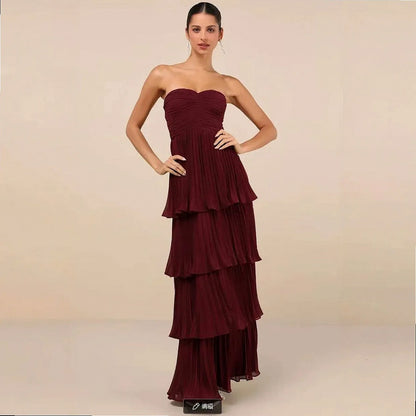 Chiffon Strapless Tiered Maxi Dress