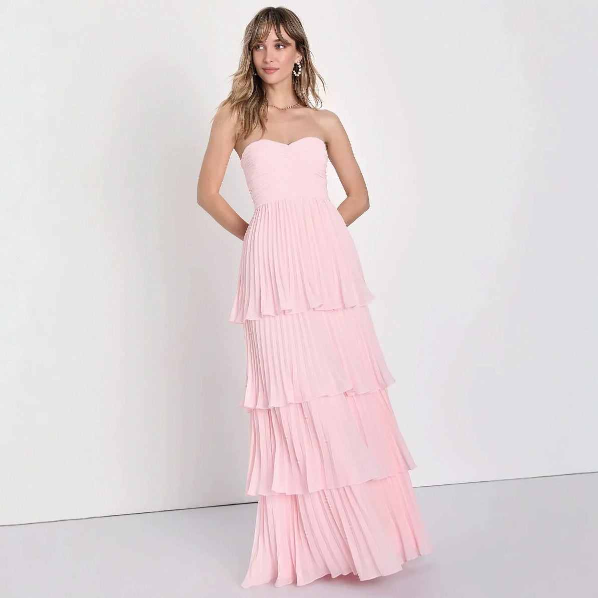 Chiffon Strapless Tiered Maxi Dress