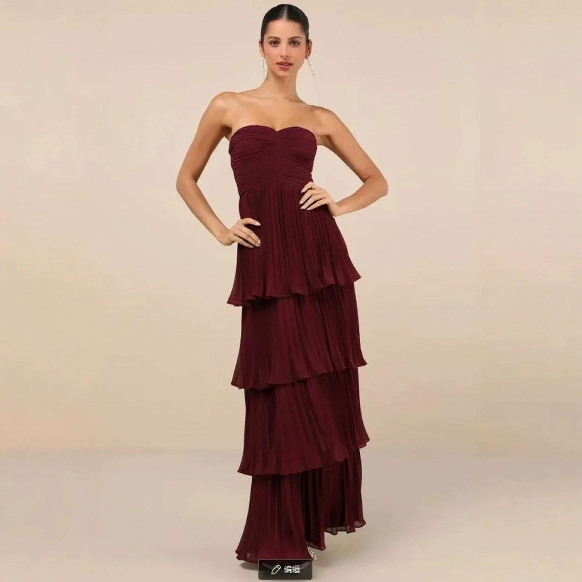 Chiffon Strapless Tiered Maxi Dress