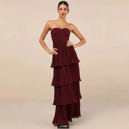 Chiffon Strapless Tiered Maxi Dress