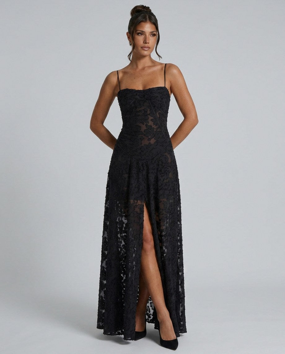 Chiffon Sweetheart Drop Waist Maxi Dress