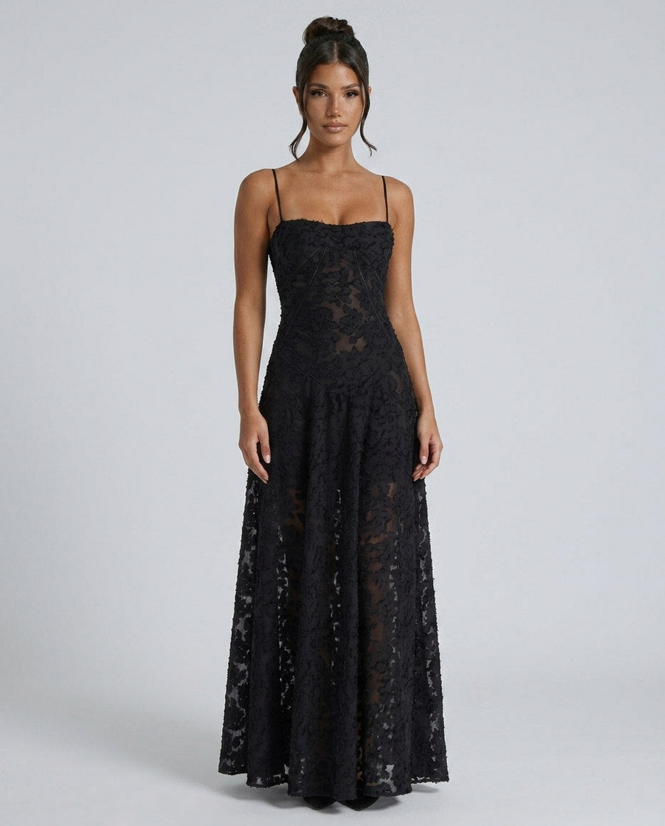 Chiffon Sweetheart Drop Waist Maxi Dress
