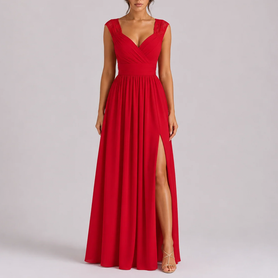 Chiffon Pleated Sweetheart Maxi Dress
