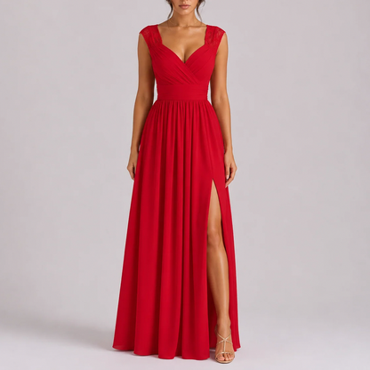 Chiffon Pleated Sweetheart Maxi Dress