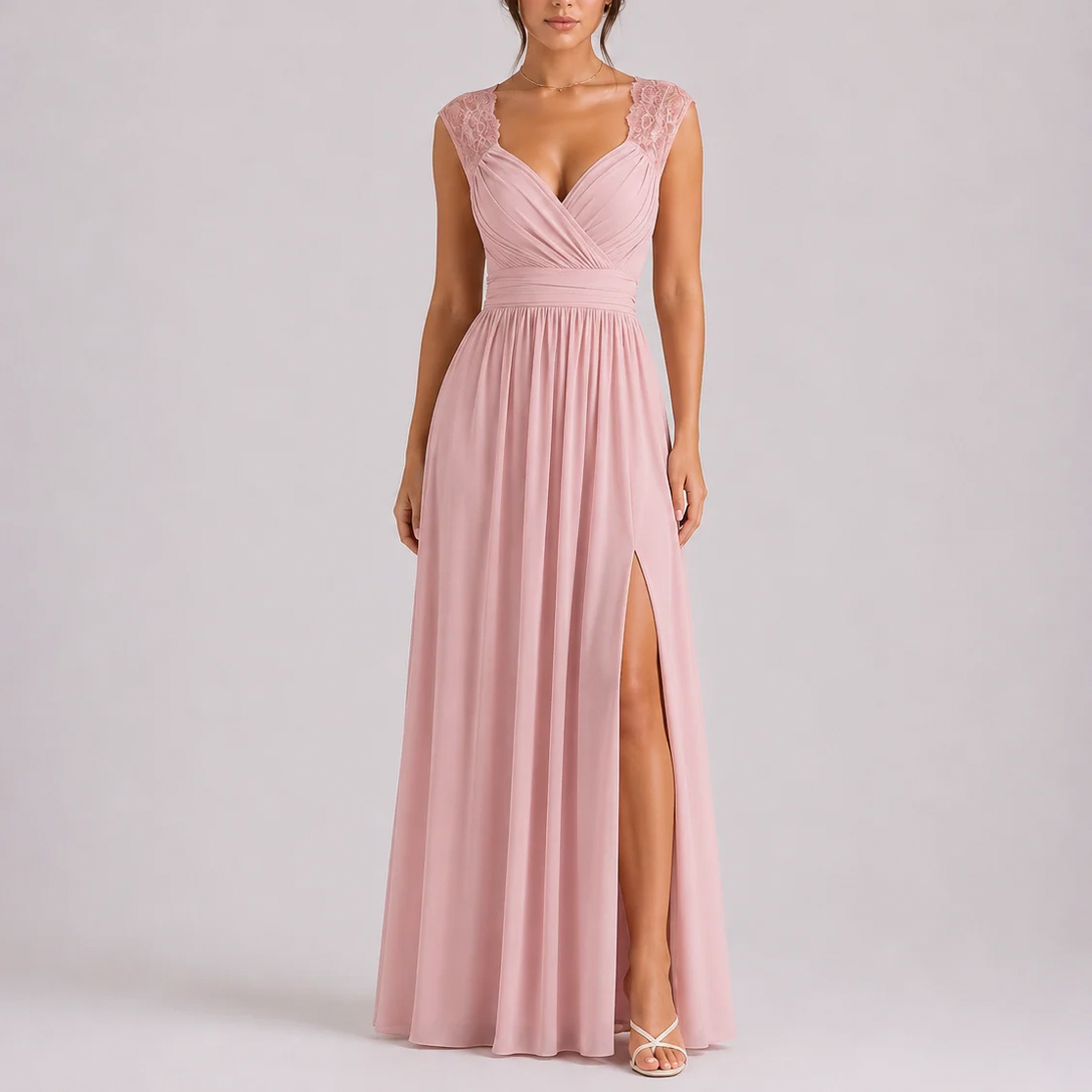 Chiffon Pleated Sweetheart Maxi Dress
