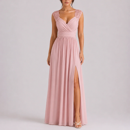Chiffon Pleated Sweetheart Maxi Dress