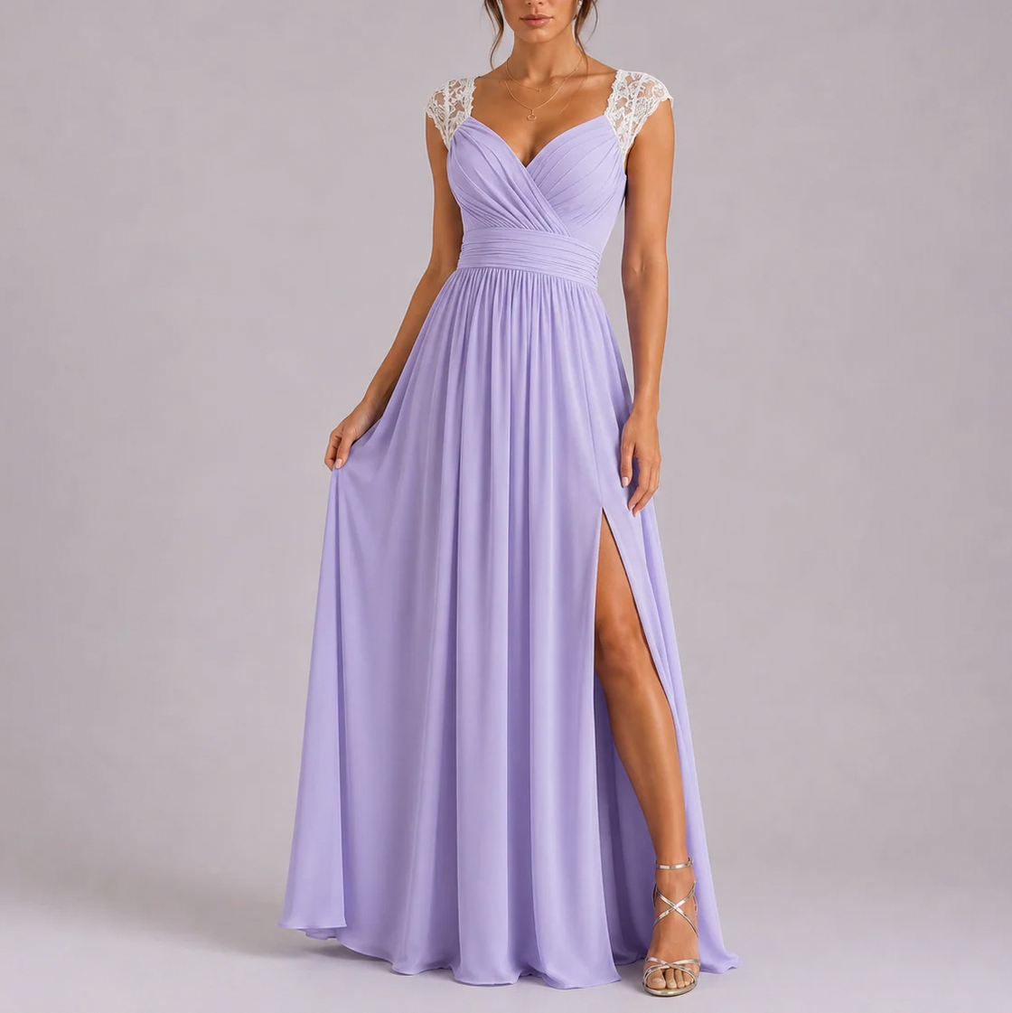 Chiffon Pleated Sweetheart Maxi Dress