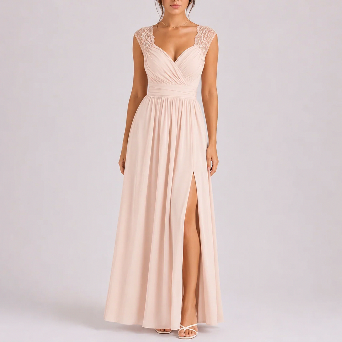 Chiffon Pleated Sweetheart Maxi Dress