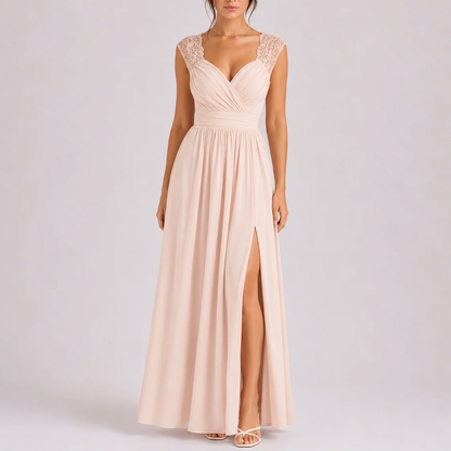 Chiffon Pleated Sweetheart Maxi Dress