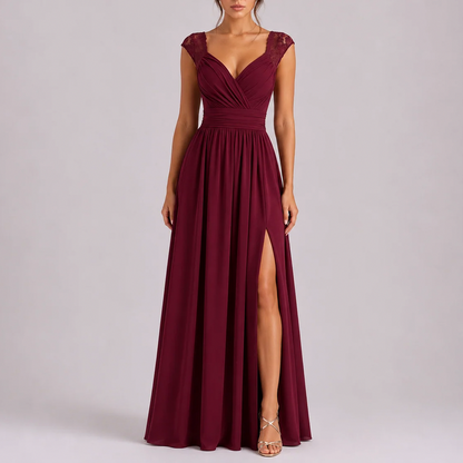 Chiffon Pleated Sweetheart Maxi Dress