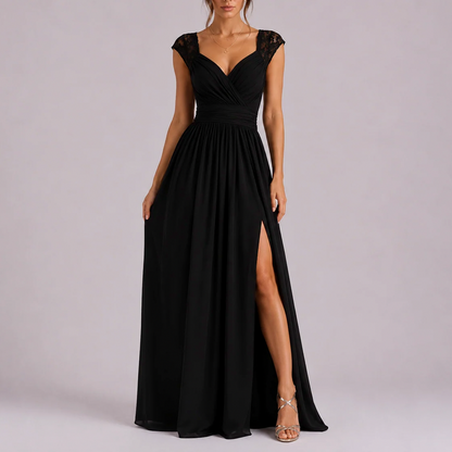 Chiffon Pleated Sweetheart Maxi Dress