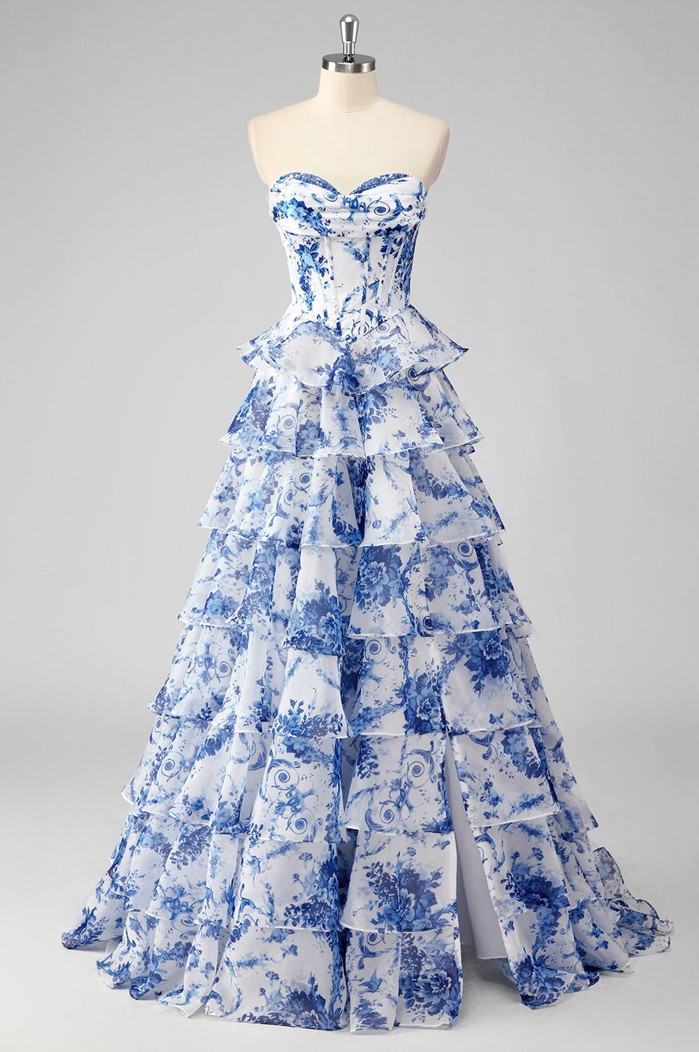 Floral Chiffon Tiered Corset Maxi Dress