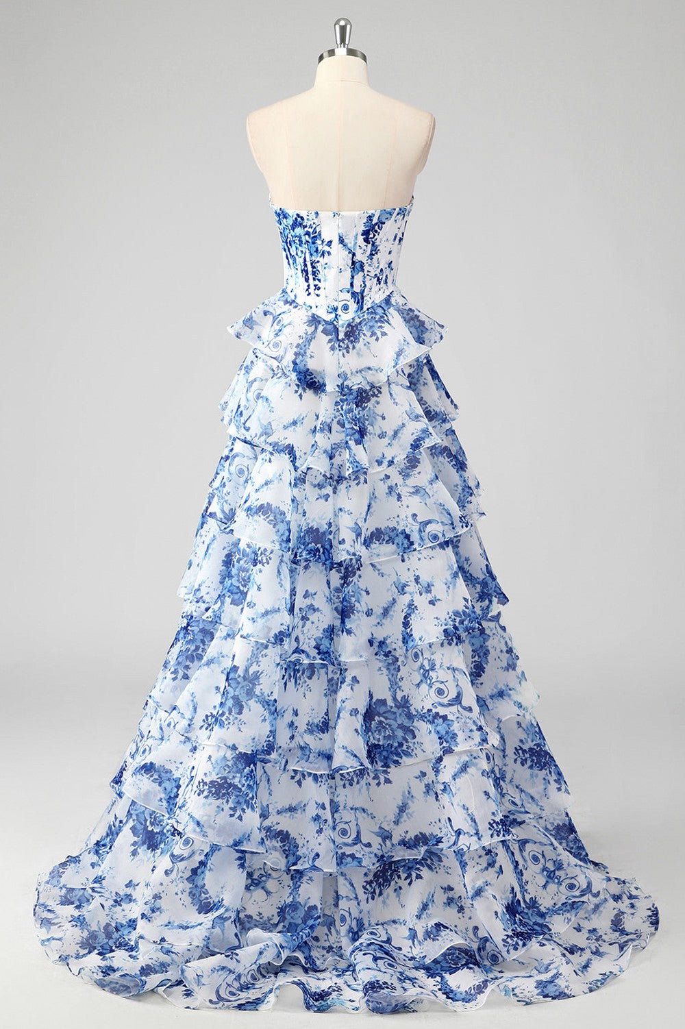Floral Chiffon Tiered Corset Maxi Dress