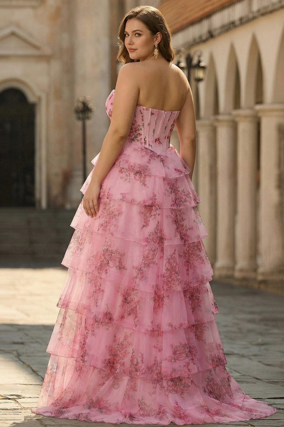 Floral Chiffon Tiered Corset Maxi Dress