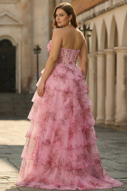 Floral Chiffon Tiered Corset Maxi Dress