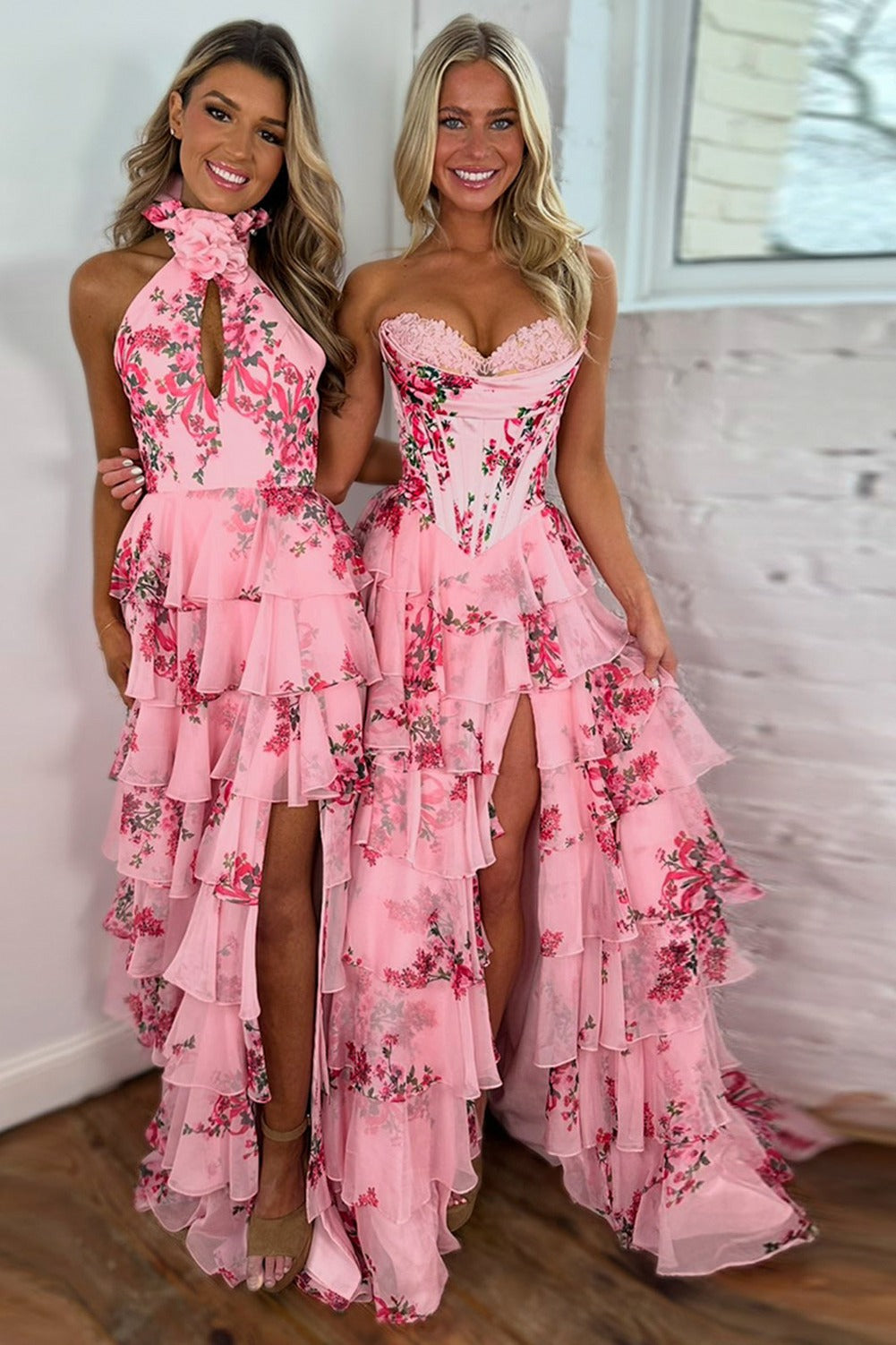 Floral Chiffon Tiered Corset Maxi Dress