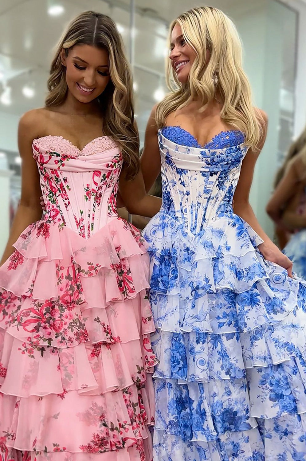 Floral Chiffon Tiered Corset Maxi Dress