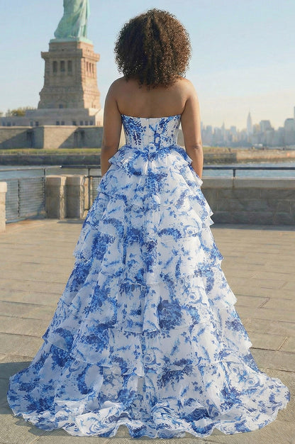 Floral Chiffon Tiered Corset Maxi Dress