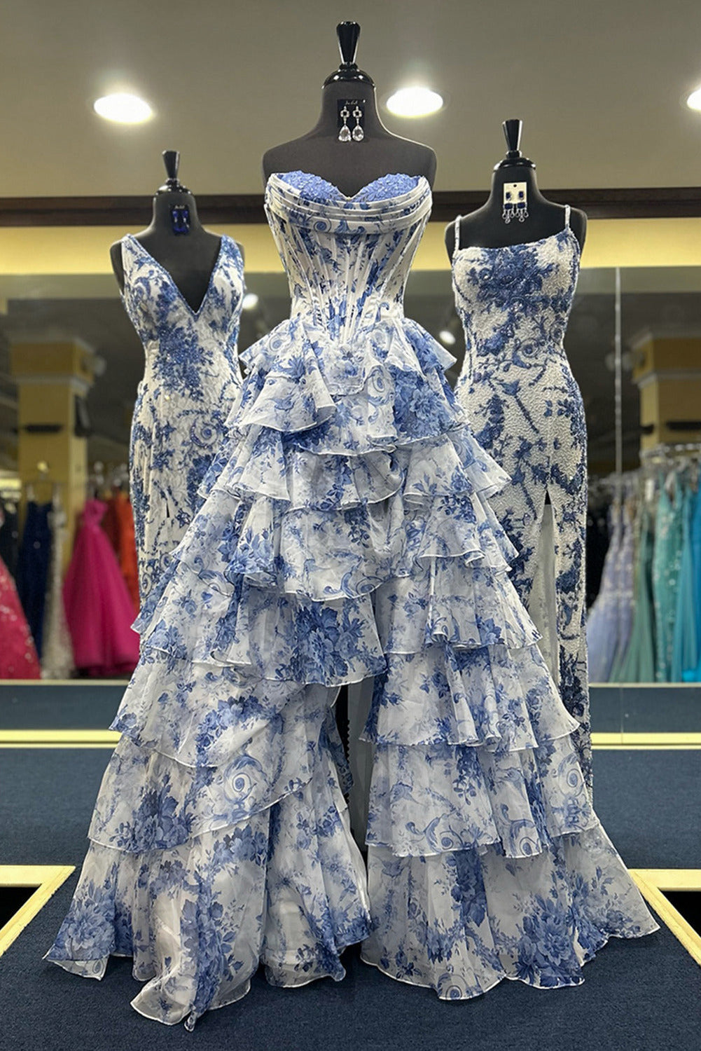 Floral Chiffon Tiered Corset Maxi Dress