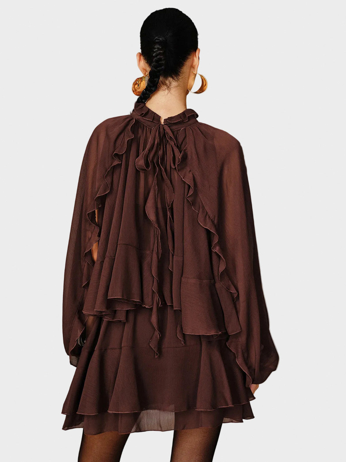 Chiffon Tiered Long Sleeve Mini Dress
