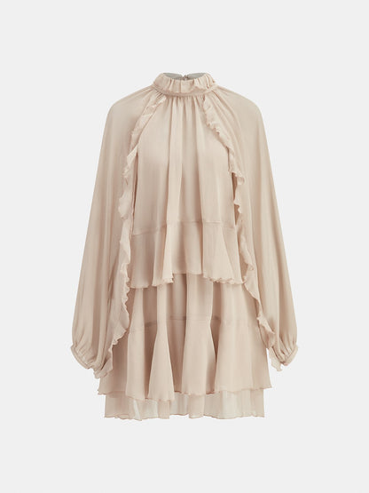 Chiffon Tiered Long Sleeve Mini Dress