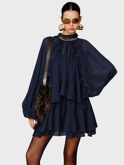 Chiffon Tiered Long Sleeve Mini Dress