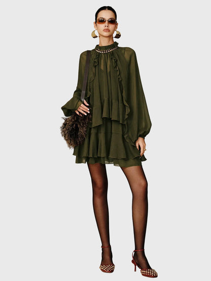 Chiffon Tiered Long Sleeve Mini Dress