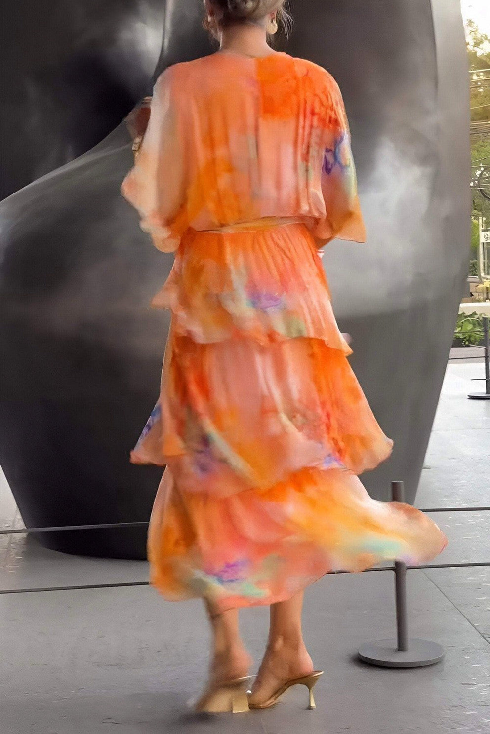 Chiffon Watercolor Tiered Midi Dress