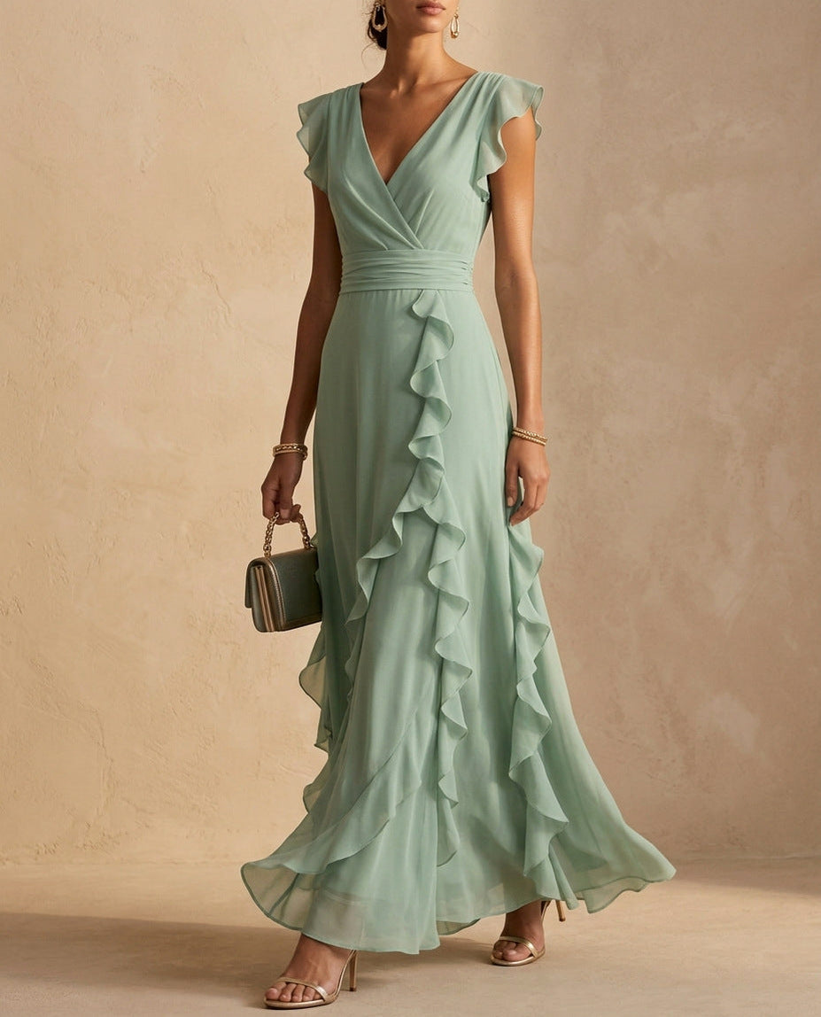 Chiffon Wrap Tie Waist Maxi Dress