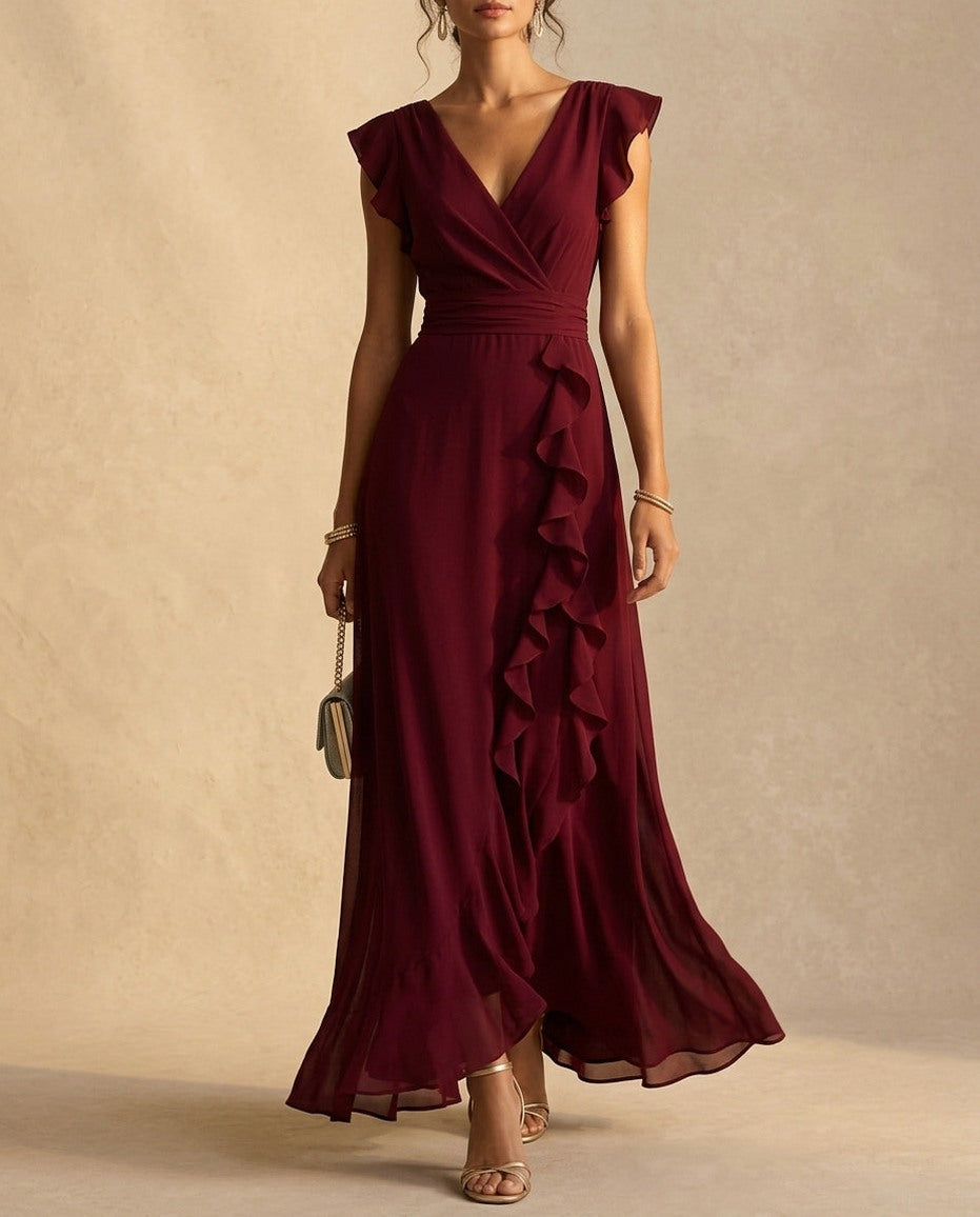 Chiffon Wrap Tie Waist Maxi Dress