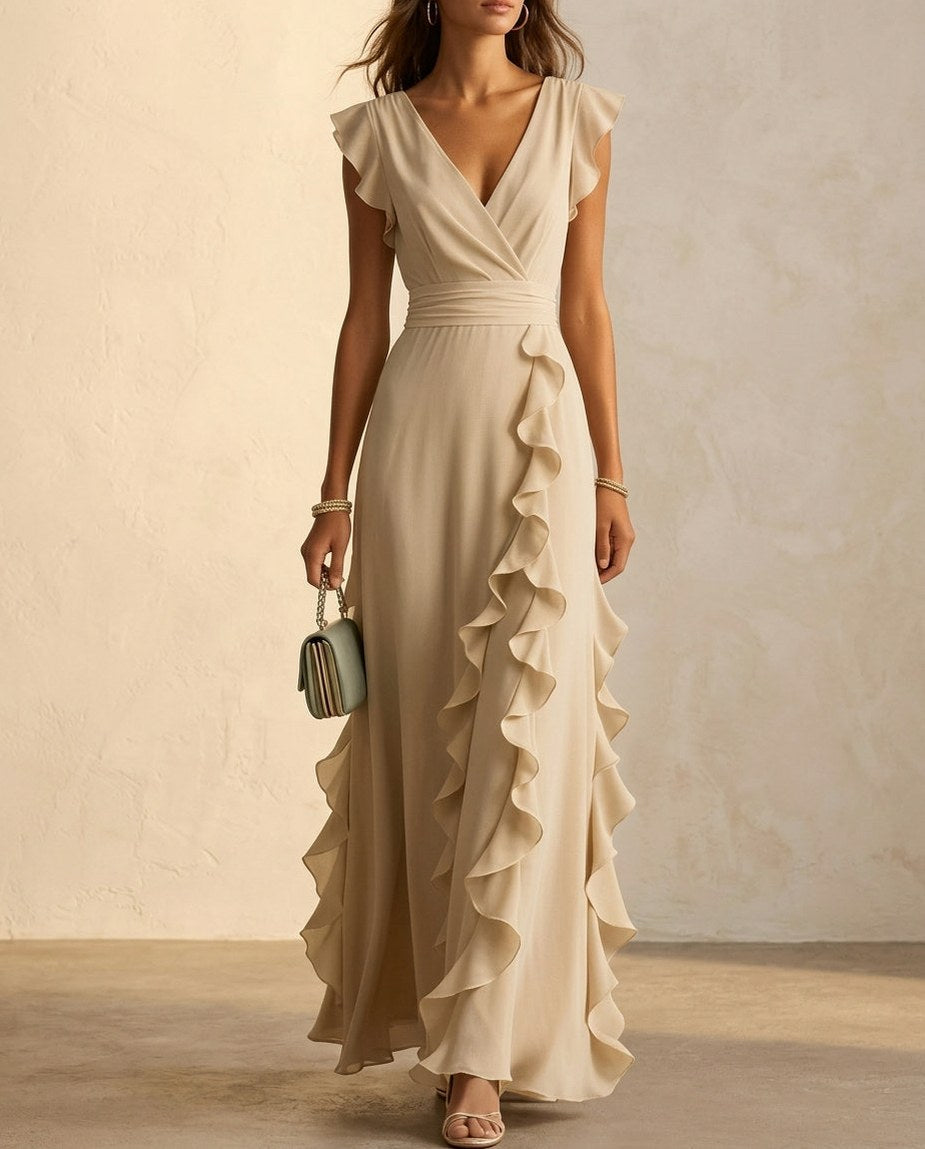 Chiffon Wrap Tie Waist Maxi Dress