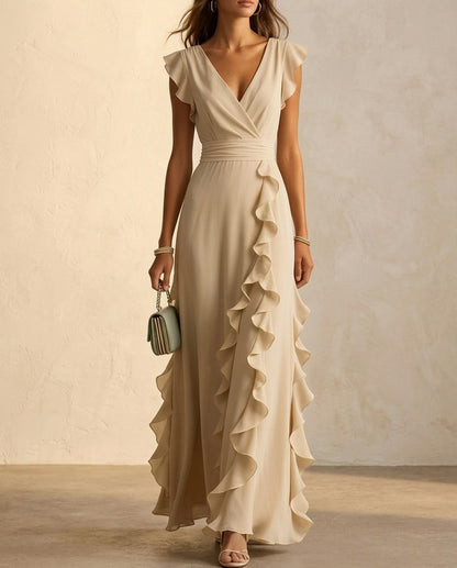 Chiffon Wrap Tie Waist Maxi Dress
