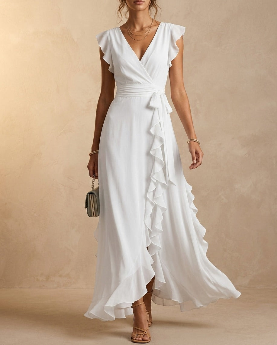 Chiffon Wrap Tie Waist Maxi Dress