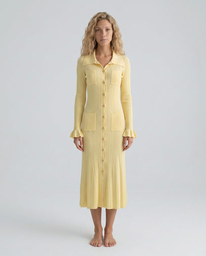 Collar Button Front Knit Midi Dress
