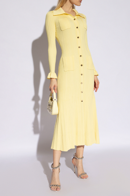 Collar Button Front Knit Midi Dress