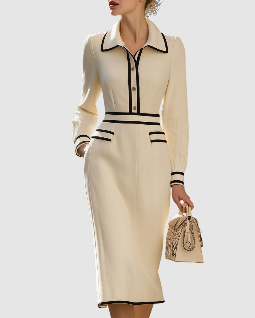 Collared Contrast Trim Midi Dress