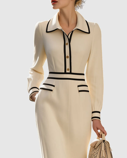 Collared Contrast Trim Midi Dress