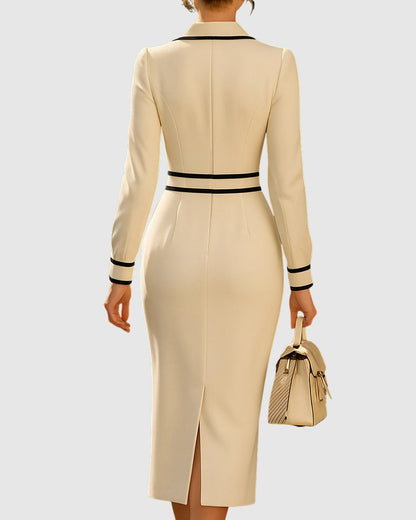 Collared Contrast Trim Midi Dress