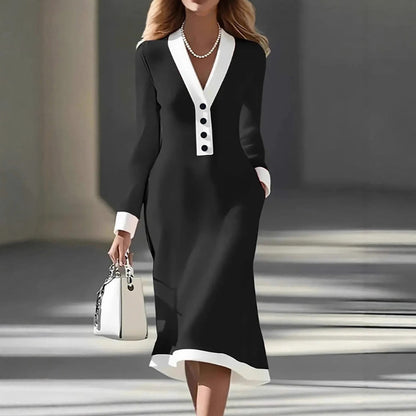 Contrast Trim Button Midi Dress