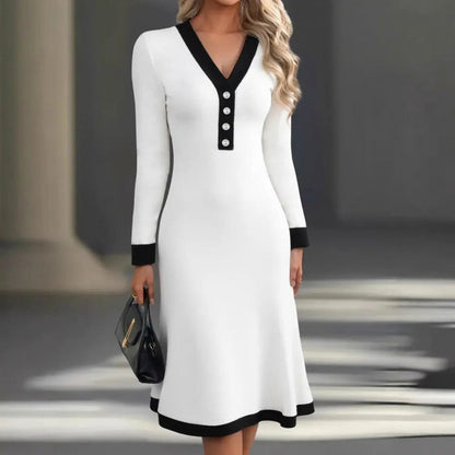 Contrast Trim Button Midi Dress