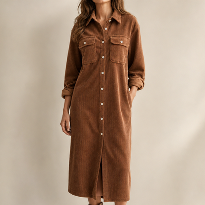 Corduroy Long Sleeve Button Down Shirt Dress